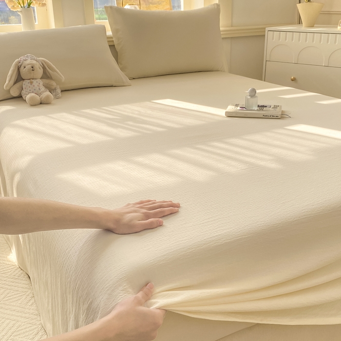 91家纺网 家纺一手货源 找家纺 晓时候 2026新款A类云感双层纱床单三件套单品单件床单 云朵白