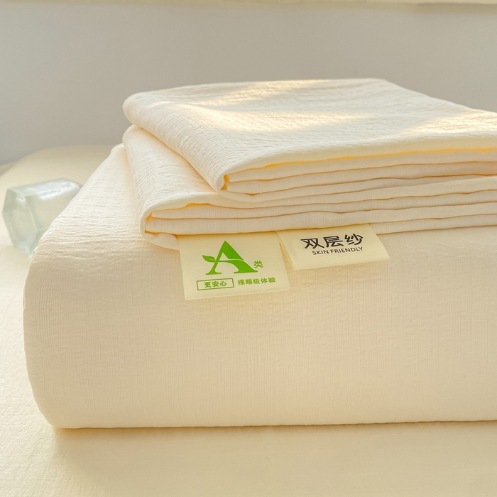 91家纺网 家纺一手货源 找家纺 晓时候 2026新款A类云感双层纱床单三件套单品单件床单 云朵白