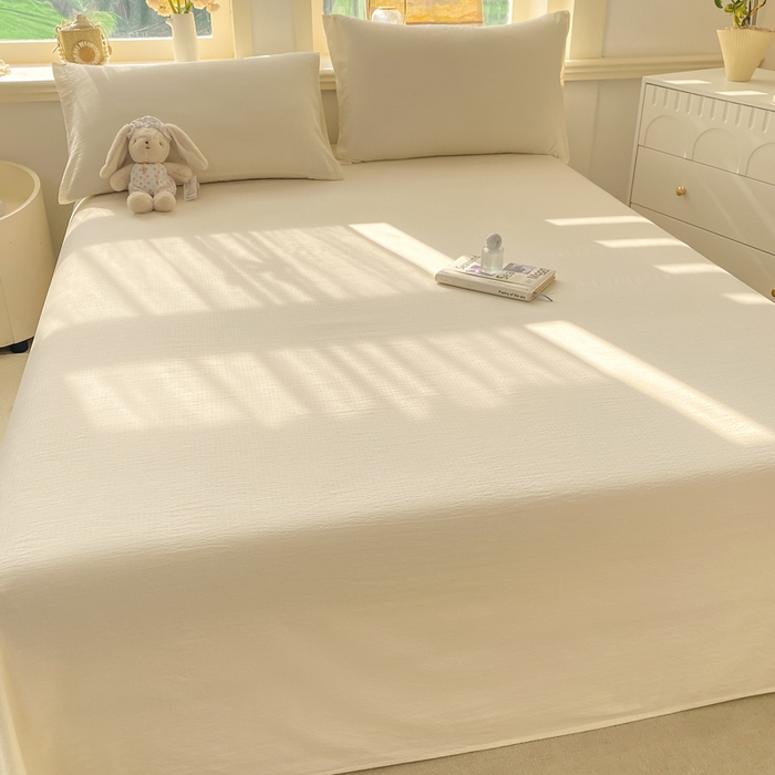 91家纺网 家纺一手货源 找家纺 晓时候 2026新款A类云感双层纱床单三件套单品单件床单 云朵白