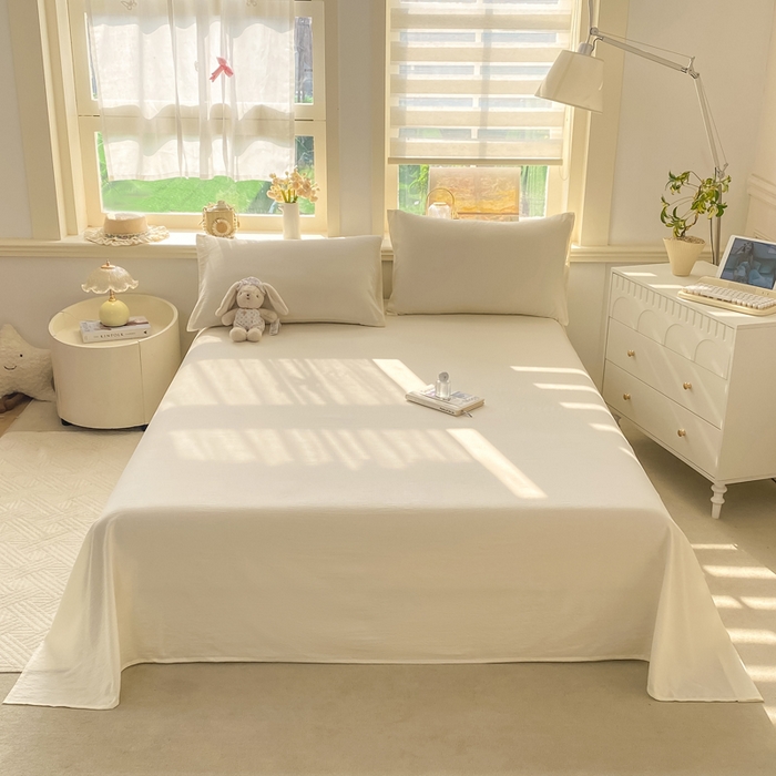 91家纺网 家纺一手货源 找家纺 晓时候 2026新款A类云感双层纱床单三件套单品单件床单 云朵白