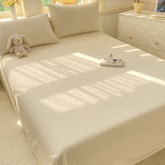 91家纺网 家纺一手货源 找家纺 晓时候 2026新款A类云感双层纱床单三件套单品单件床单 云朵白