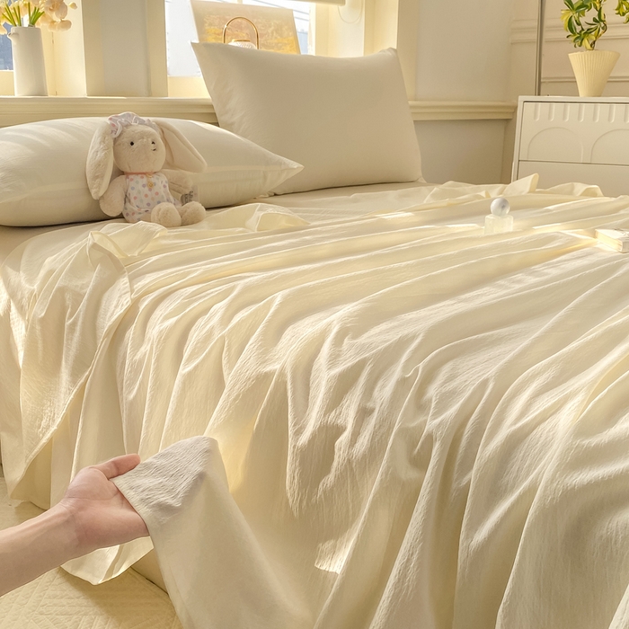 91家纺网 家纺一手货源 找家纺 晓时候 2026新款A类云感双层纱床单三件套单品单件床单 云朵白