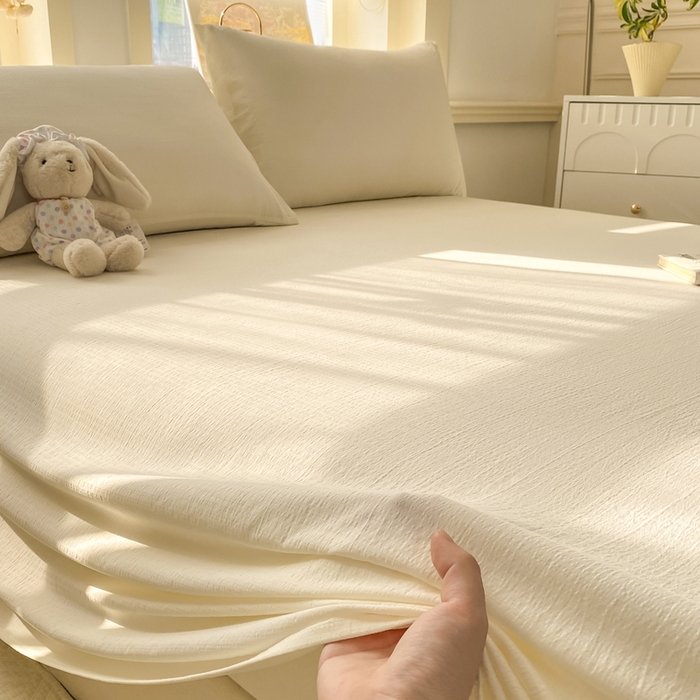 91家纺网 家纺一手货源 找家纺 晓时候 2026新款A类云感双层纱床单三件套单品单件床单 云朵白