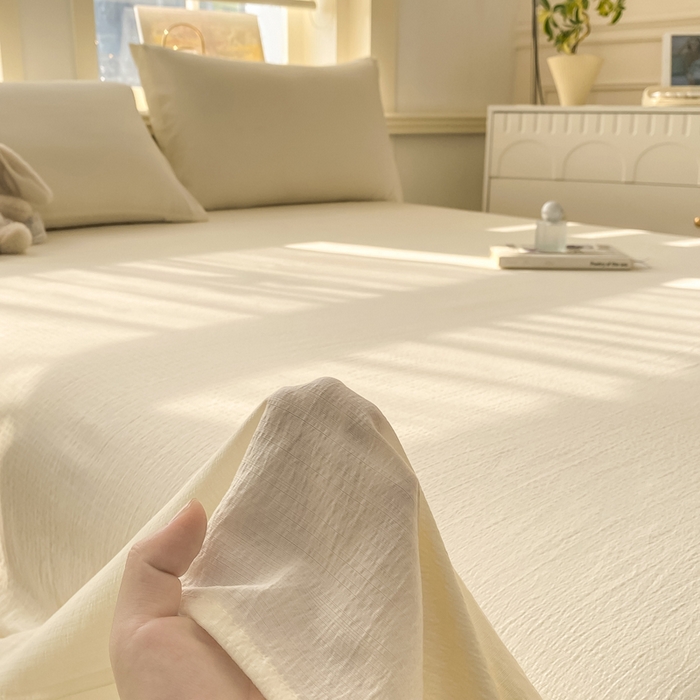 91家纺网 家纺一手货源 找家纺 晓时候 2026新款A类云感双层纱床单三件套单品单件床单 云朵白