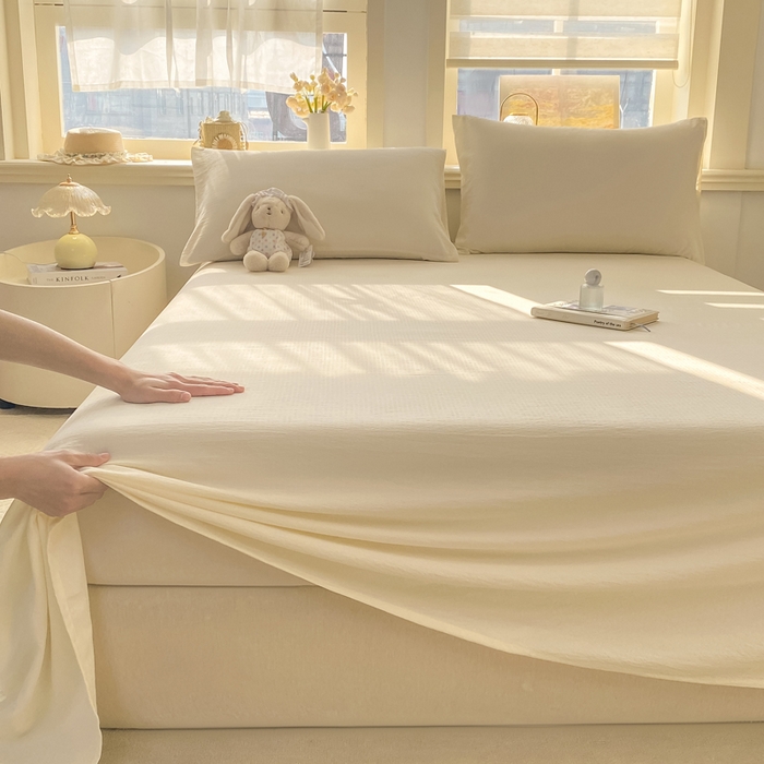 91家纺网 家纺一手货源 找家纺 晓时候 2026新款A类云感双层纱床单三件套单品单件床单 云朵白