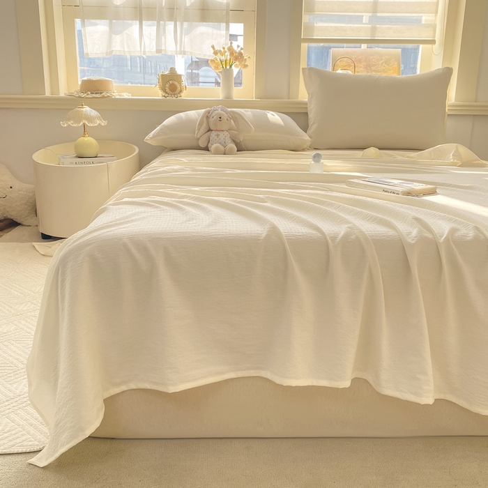 91家纺网 家纺一手货源 找家纺 晓时候 2026新款A类云感双层纱床单三件套单品单件床单 云朵白