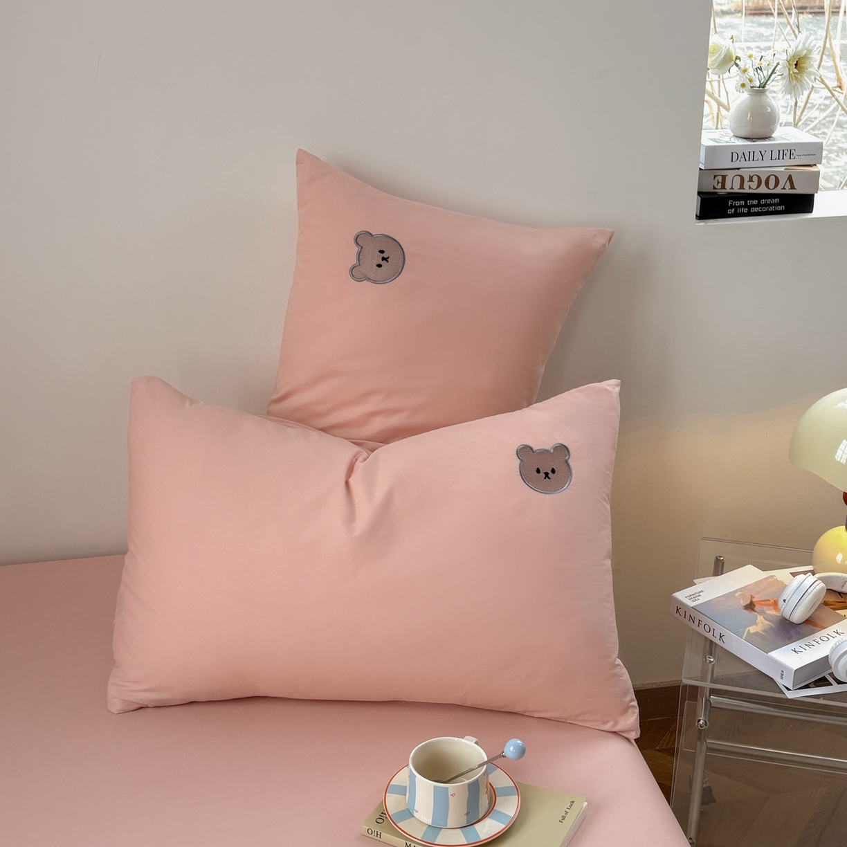 91家纺网 家纺一手货源 找家纺 居眠 2026新款全棉纯棉单层米乐熊单枕套枕套单件 米乐熊-粉色