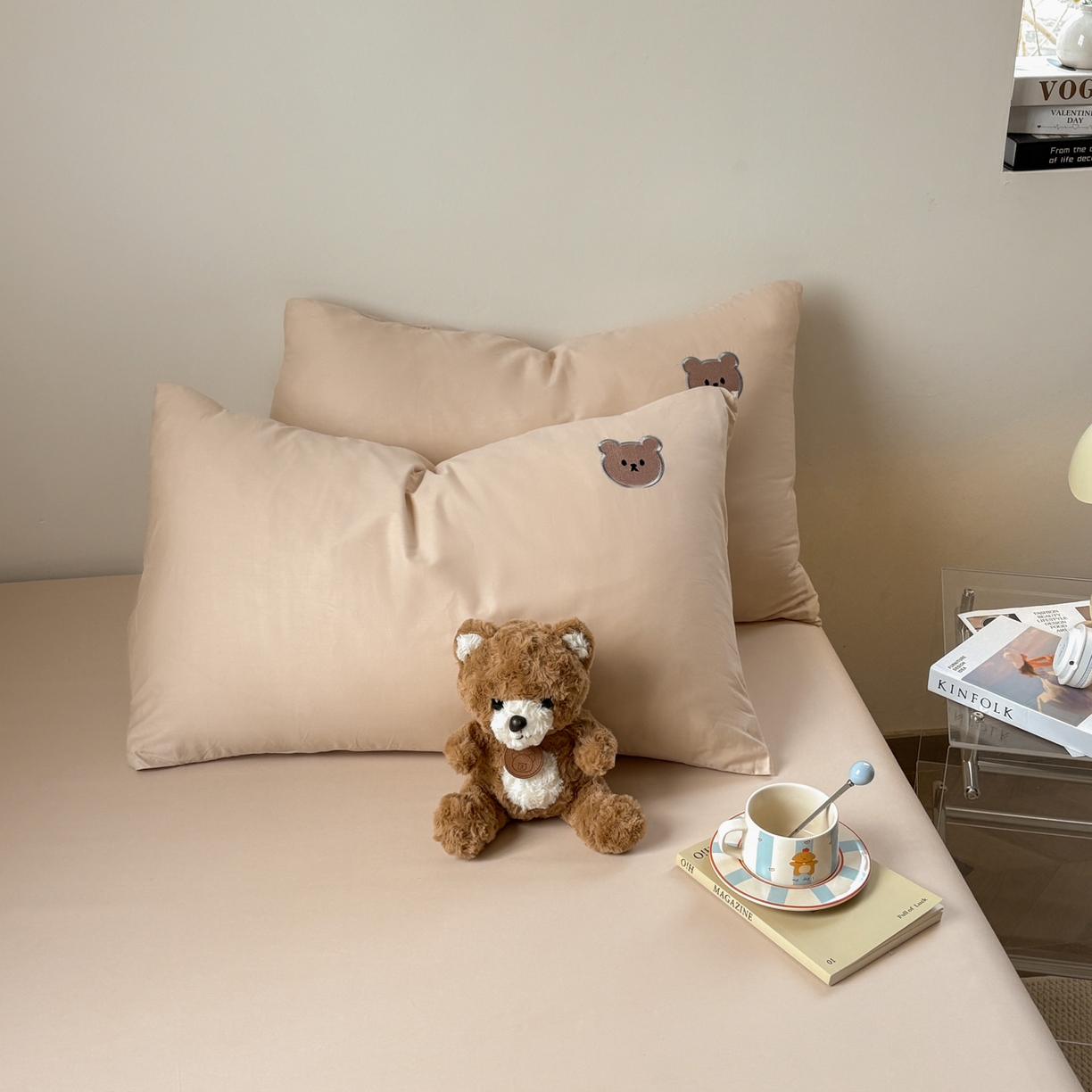 91家纺网 家纺一手货源 找家纺 居眠 2026新款全棉纯棉单层米乐熊单枕套枕套单件 米乐熊-卡其