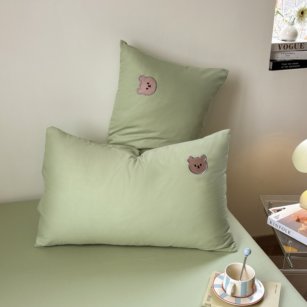 91家纺网 家纺一手货源 找家纺 居眠 2026新款全棉纯棉单层米乐熊单枕套枕套单件 米乐熊-绿色