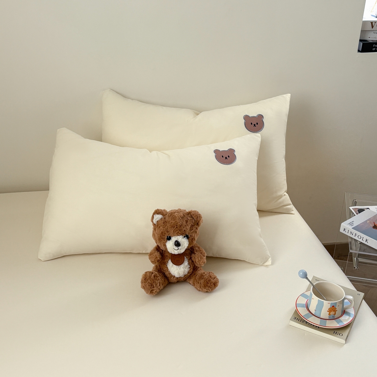91家纺网 家纺一手货源 找家纺 居眠 2026新款全棉纯棉单层米乐熊单枕套枕套单件 米乐熊-米白