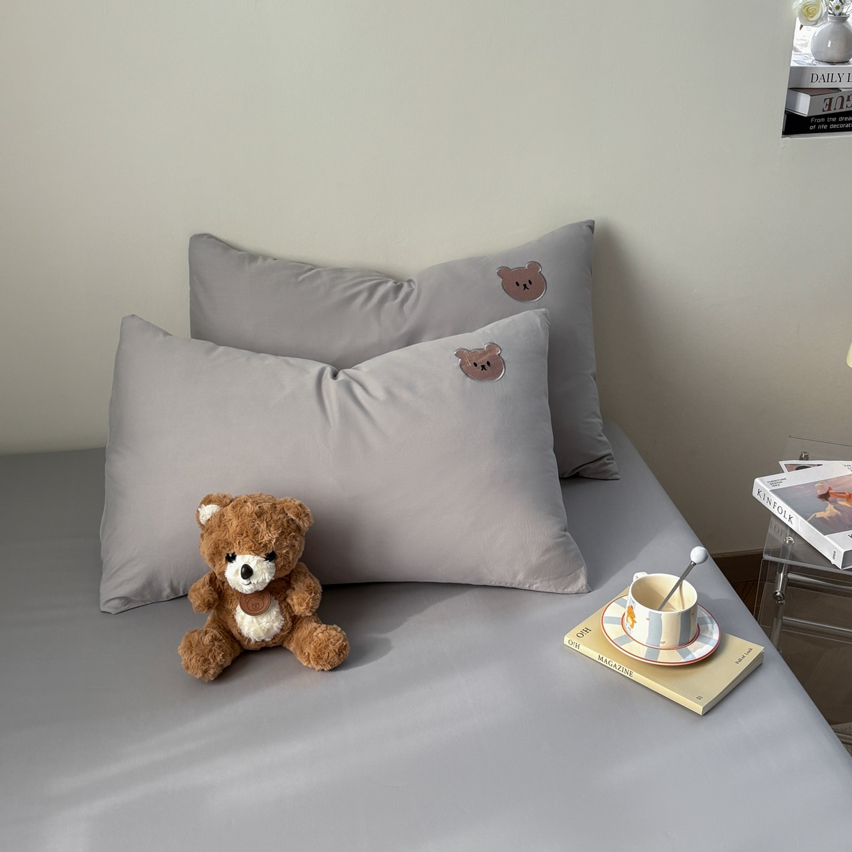 91家纺网 家纺一手货源 找家纺 居眠 2026新款全棉纯棉单层米乐熊单枕套枕套单件 米乐熊-白云石