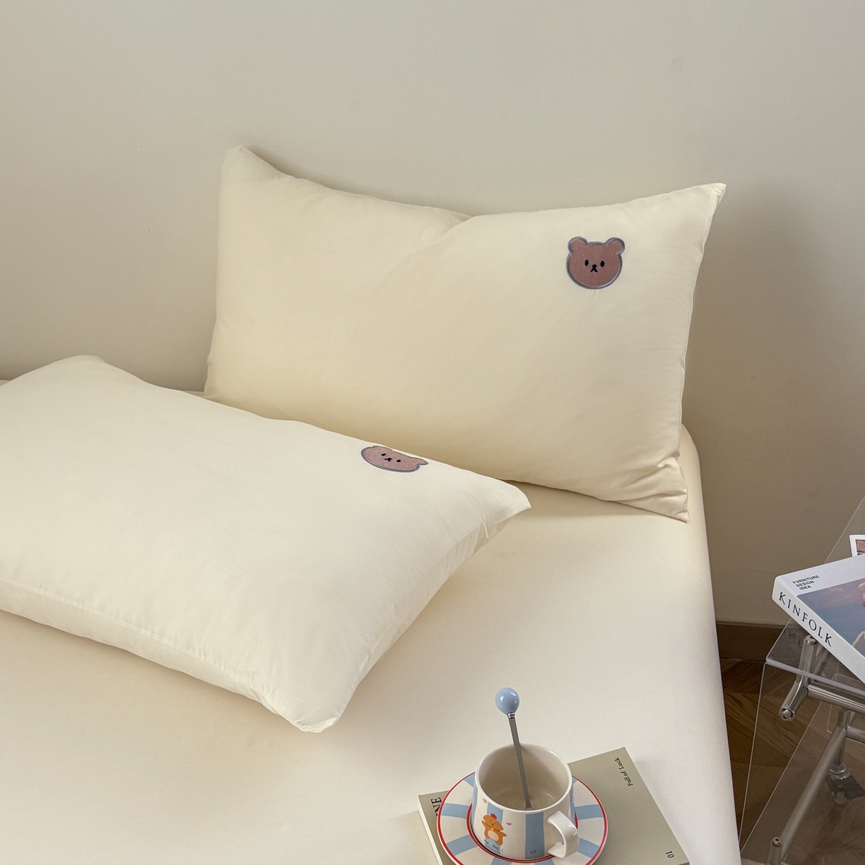 91家纺网 家纺一手货源 找家纺 居眠 2026新款全棉纯棉单层米乐熊单枕套枕套单件 米乐熊-米白