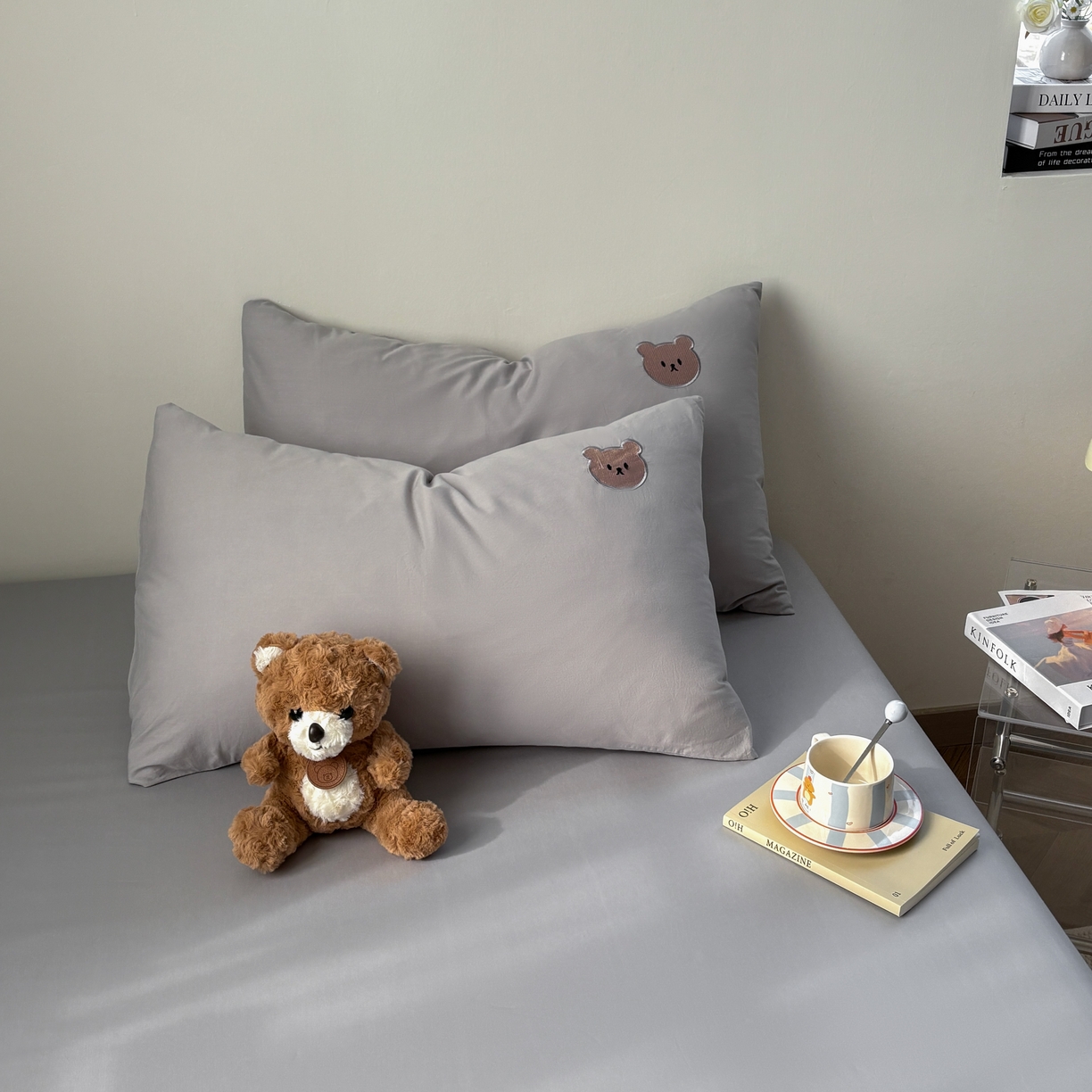 居眠 2026新款全棉纯棉单层米乐熊单枕套枕套单件 米乐熊-白云石