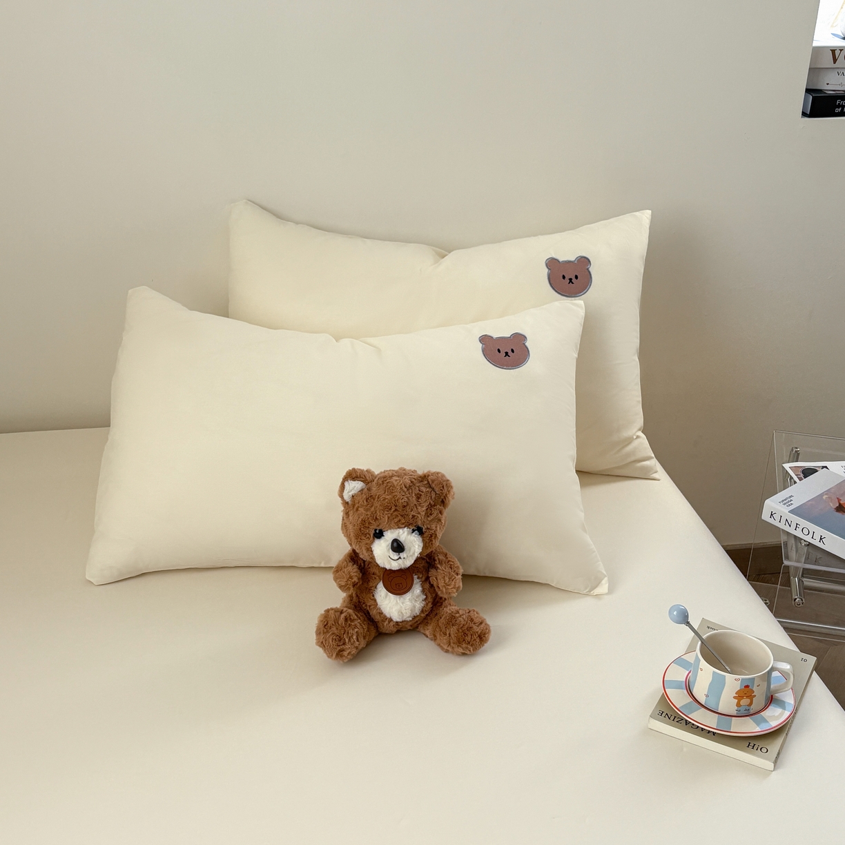 91家纺网 家纺一手货源 找家纺 居眠 2026新款全棉纯棉单层米乐熊单枕套枕套单件 米乐熊-米白