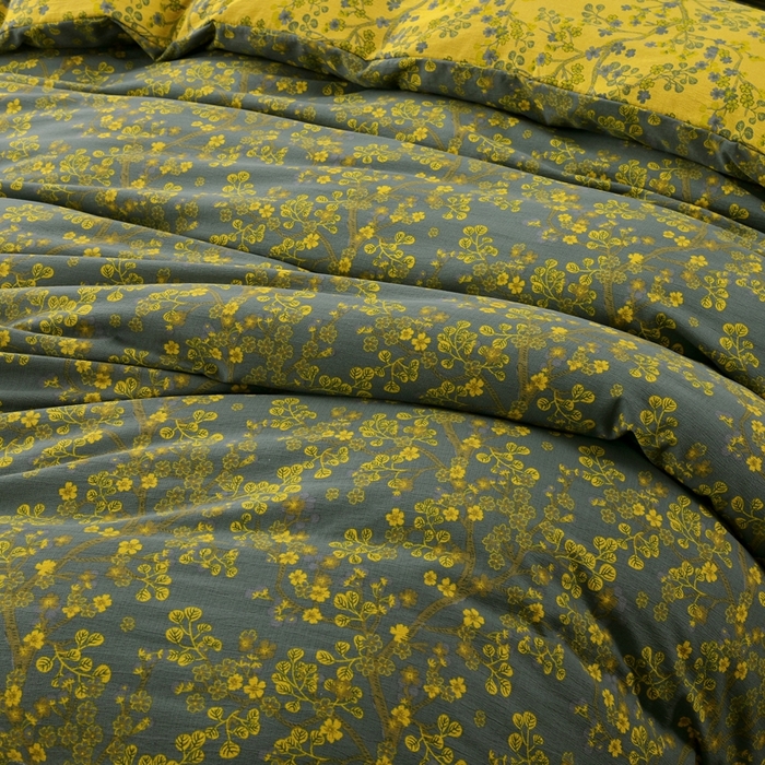 91家纺网 家纺一手货源 找家纺 恋之语 2026新款双层纱原麻复古风四件套 金枝绿叶