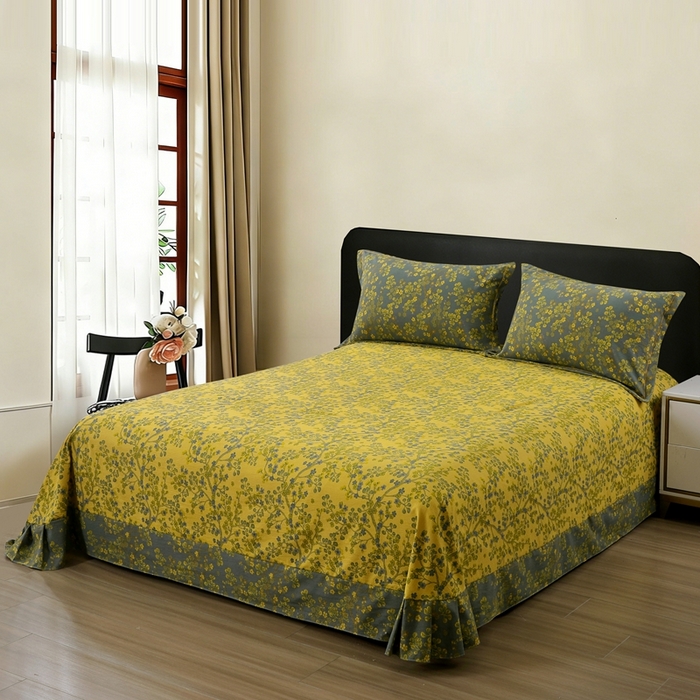 91家纺网 家纺一手货源 找家纺 恋之语 2026新款双层纱原麻复古风四件套 金枝绿叶