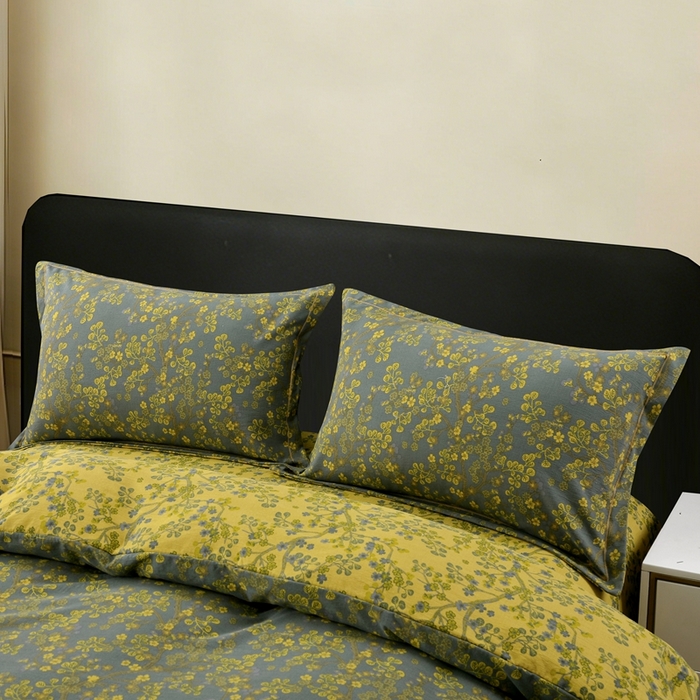 91家纺网 家纺一手货源 找家纺 恋之语 2026新款双层纱原麻复古风四件套 金枝绿叶