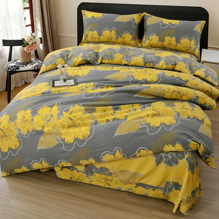 91家纺网 家纺一手货源 找家纺 恋之语 2026新款双层纱原麻复古风四件套 鎏金绮梦