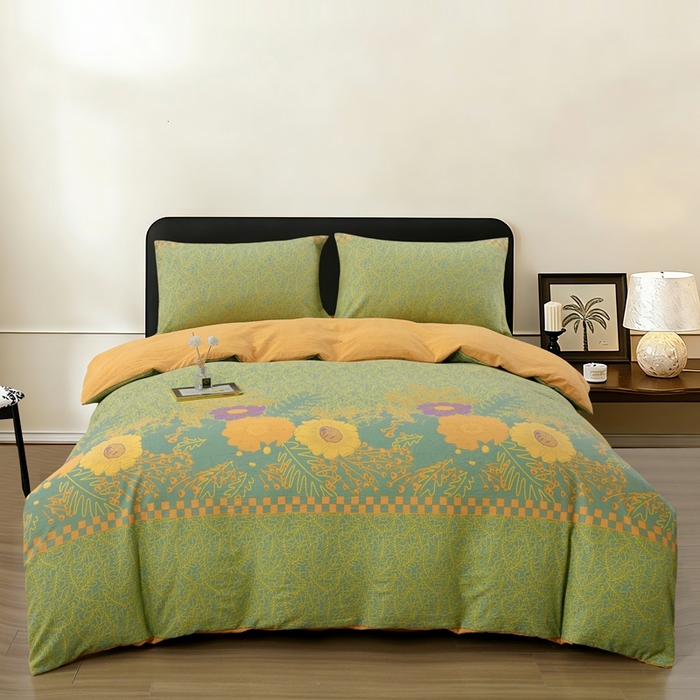 恋之语 2026新款双层纱原麻复古风四件套 绿野金葵