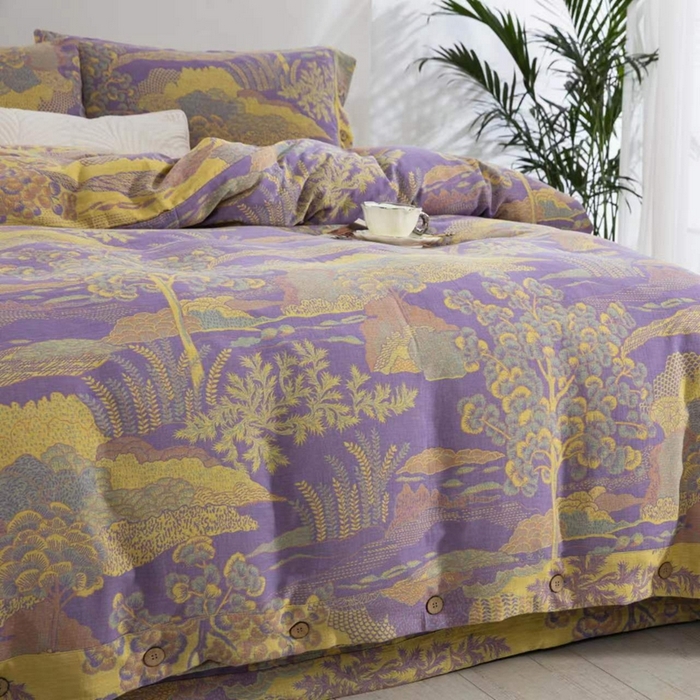 91家纺网 家纺一手货源 找家纺 （总）双层纱家居 2026新款素色系列亲肤柔软全棉四件套）-AA纽扣款