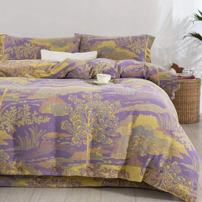 91家纺网 家纺一手货源 找家纺 （总）双层纱家居 2026新款素色系列亲肤柔软全棉四件套）-AA纽扣款