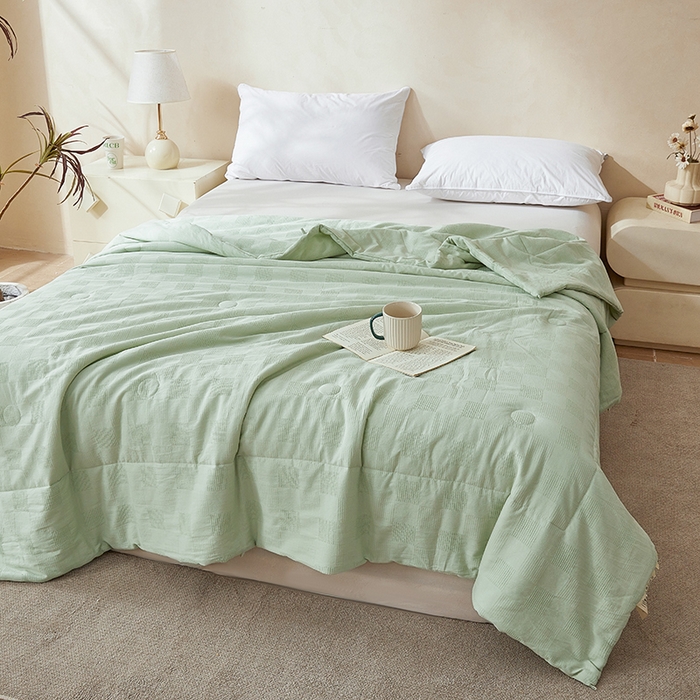 91家纺网 家纺一手货源 找家纺 阳光被业 2026新款100%纯棉大提花夏凉被大豆空调被 全棉春秋被学生棉被 浅草绿