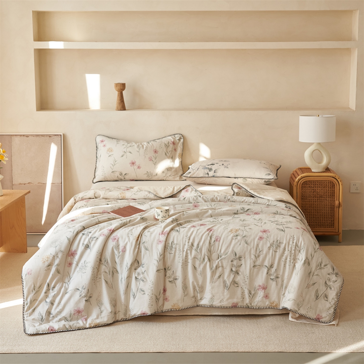 91家纺网 家纺一手货源 找家纺 （总）恬思语家纺 2026春夏新款棉麻印花棉花夏被空调被夏凉被四件套花卉系列