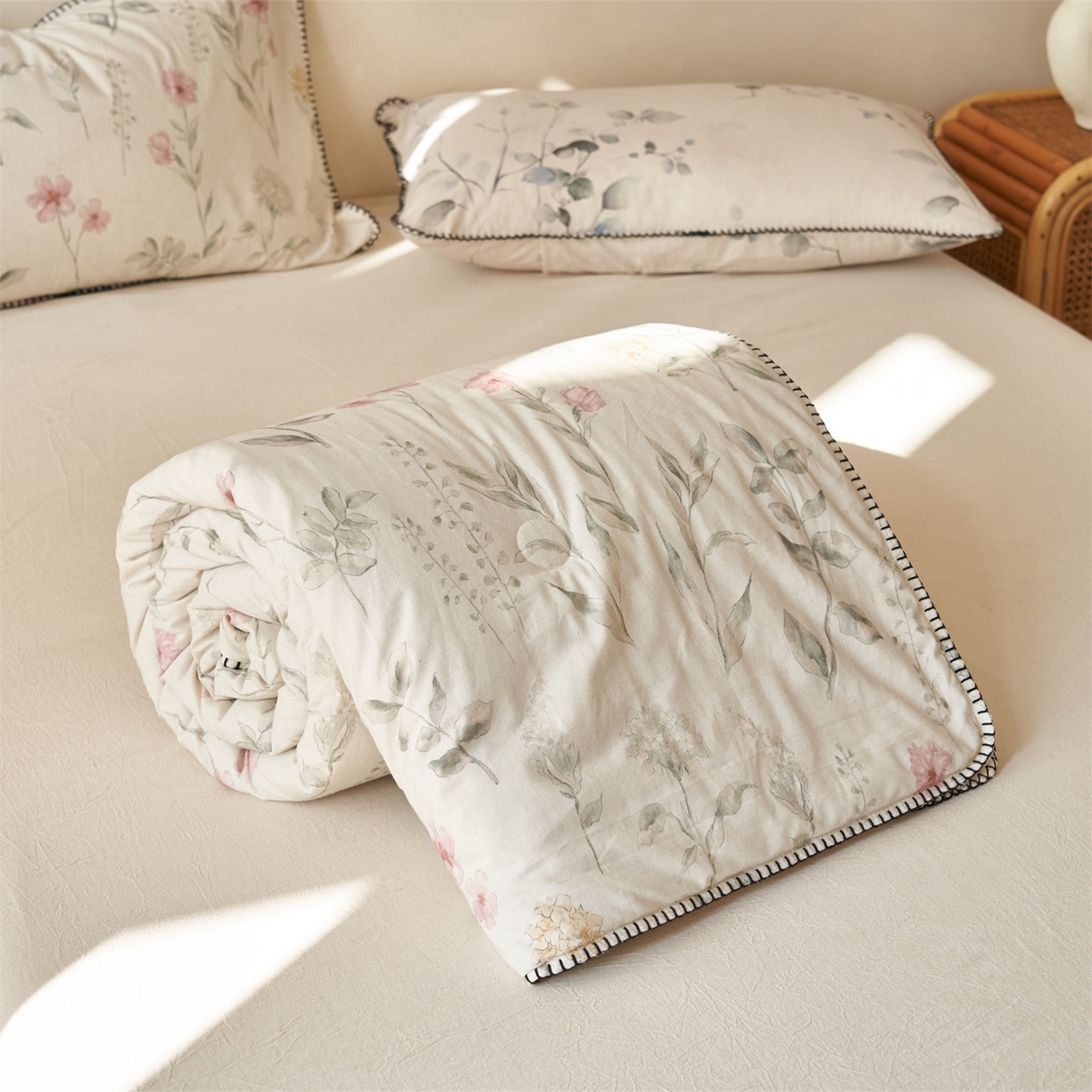 91家纺网 家纺一手货源 找家纺 （总）恬思语家纺 2026春夏新款棉麻印花棉花夏被空调被夏凉被四件套花卉系列