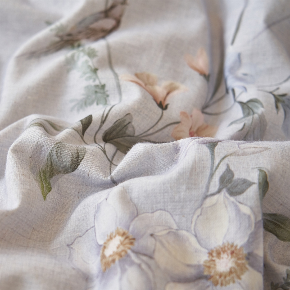 91家纺网 家纺一手货源 找家纺 恬思语家纺 2026春夏新款棉麻印花棉花夏被空调被夏凉被四件套花卉系列 蓝汐