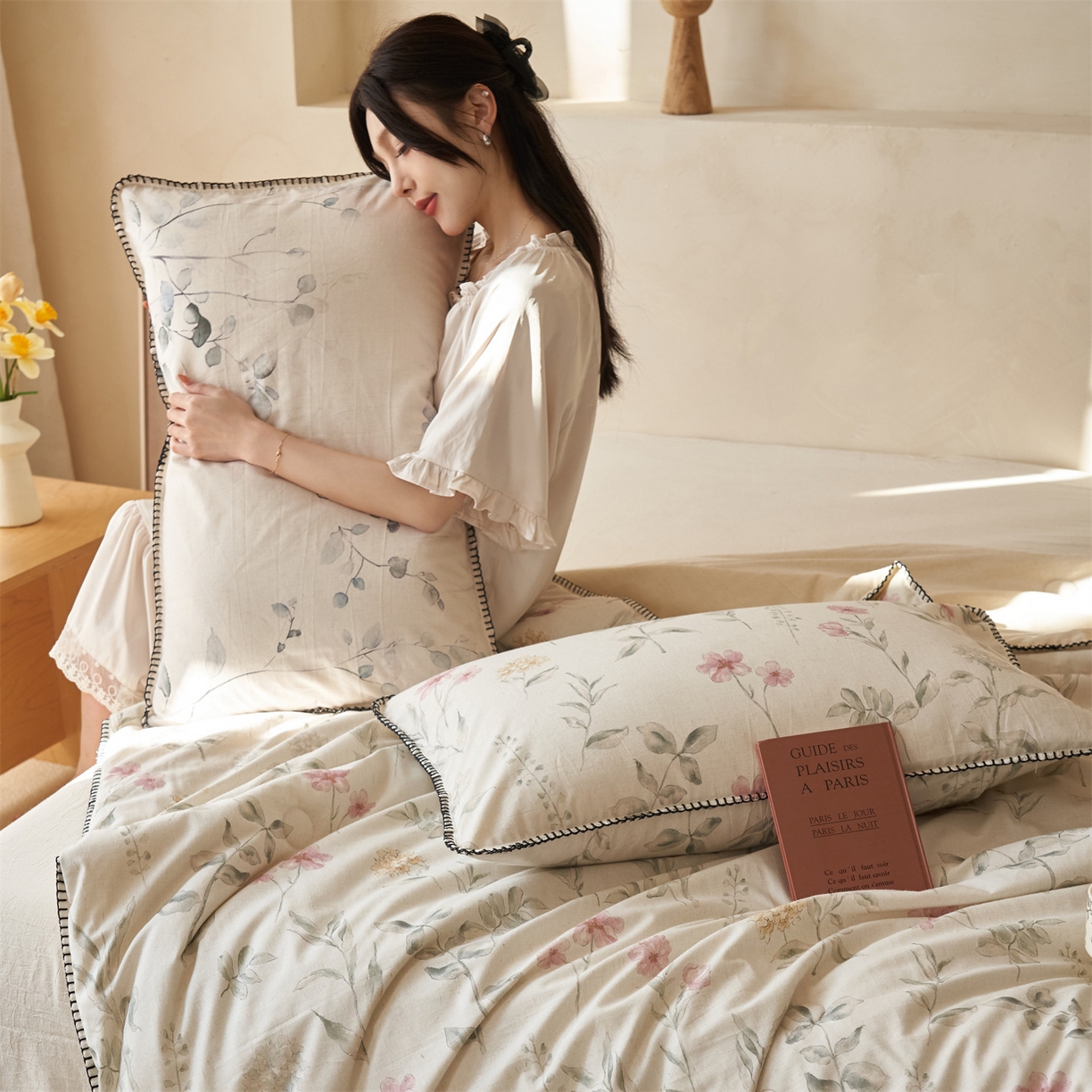 91家纺网 家纺一手货源 找家纺 恬思语家纺 2026春夏新款棉麻印花棉花夏被空调被夏凉被四件套花卉系列 花田