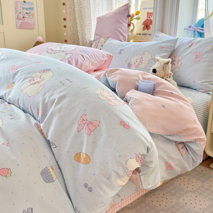 Sweet dreams甜梦 2026新款小清新卡通全棉纯棉印花床盖四件套 蛋糕小狗