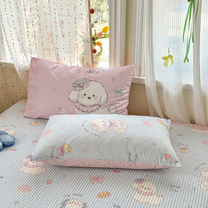 91家纺网 家纺一手货源 找家纺 Sweet dreams甜梦 2026新款小清新卡通全棉纯棉印花床盖四件套 蛋糕小狗