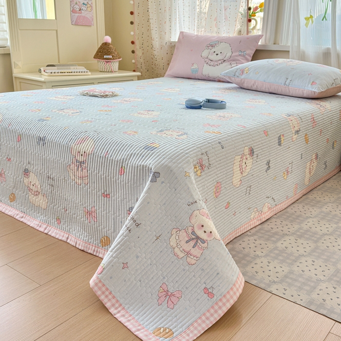 91家纺网 家纺一手货源 找家纺 Sweet dreams甜梦 2026新款小清新卡通全棉纯棉印花床盖四件套 蛋糕小狗