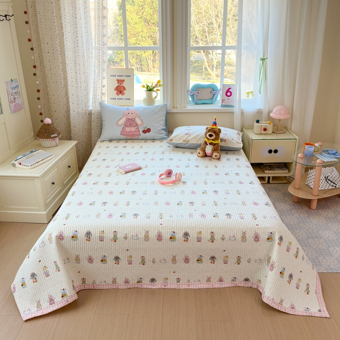 91家纺网 家纺一手货源 找家纺 Sweet dreams甜梦 2026新款小清新卡通全棉纯棉印花床盖四件套 小动物