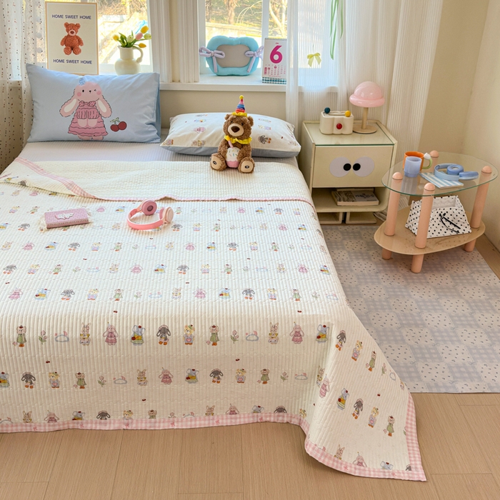 91家纺网 家纺一手货源 找家纺 Sweet dreams甜梦 2026新款小清新卡通全棉纯棉印花床盖四件套 小动物