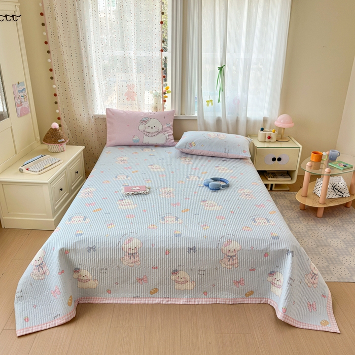 91家纺网 家纺一手货源 找家纺 Sweet dreams甜梦 2026新款小清新卡通全棉纯棉印花床盖四件套 蛋糕小狗