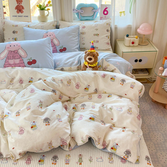 91家纺网 家纺一手货源 找家纺 Sweet dreams甜梦 2026新款小清新卡通全棉纯棉印花床盖四件套 小动物