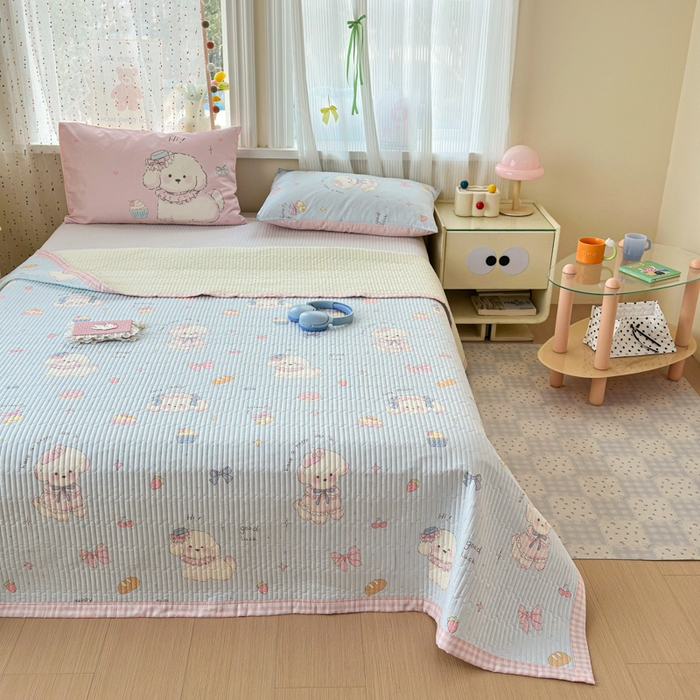 91家纺网 家纺一手货源 找家纺 Sweet dreams甜梦 2026新款小清新卡通全棉纯棉印花床盖四件套 蛋糕小狗