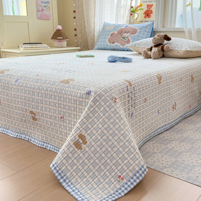 91家纺网 家纺一手货源 找家纺 Sweet dreams甜梦 2026新款小清新卡通全棉纯棉印花床盖四件套 樱桃小狗