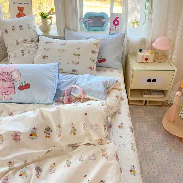91家纺网 家纺一手货源 找家纺 Sweet dreams甜梦 2026新款小清新卡通全棉纯棉印花床盖四件套 小动物