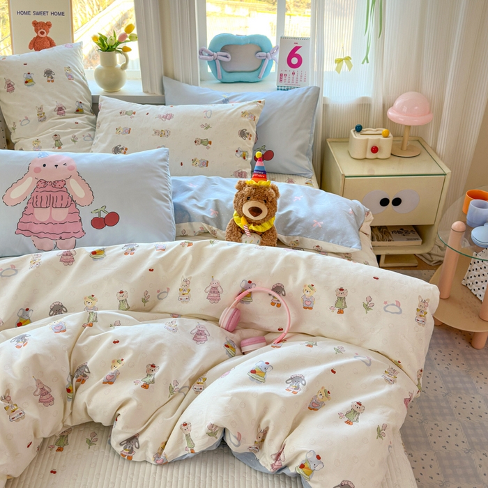 91家纺网 家纺一手货源 找家纺 Sweet dreams甜梦 2026新款小清新卡通全棉纯棉印花床盖四件套 小动物