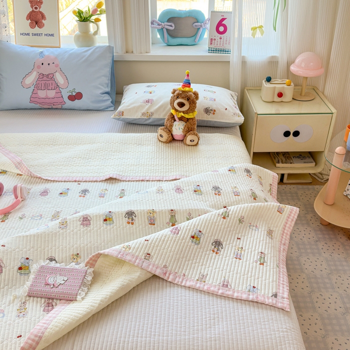91家纺网 家纺一手货源 找家纺 Sweet dreams甜梦 2026新款小清新卡通全棉纯棉印花床盖四件套 小动物