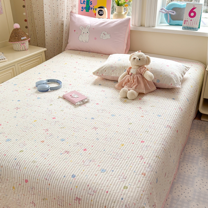 91家纺网 家纺一手货源 找家纺 Sweet dreams甜梦 2026新款小清新卡通全棉纯棉印花床盖四件套 星星小兔