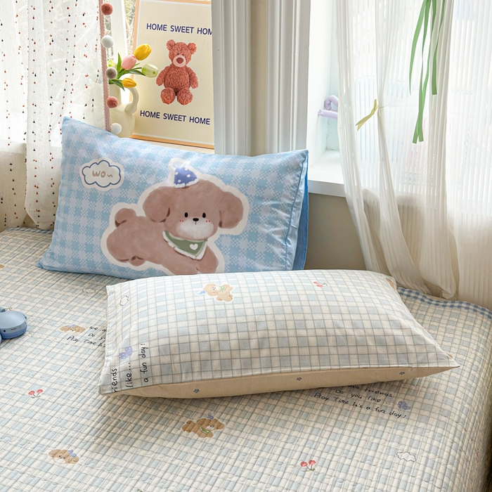 91家纺网 家纺一手货源 找家纺 Sweet dreams甜梦 2026新款小清新卡通全棉纯棉印花床盖四件套 樱桃小狗