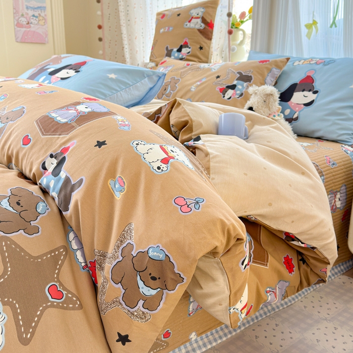 Sweet dreams甜梦 2026新款小清新卡通全棉纯棉印花床盖四件套 星星小狗