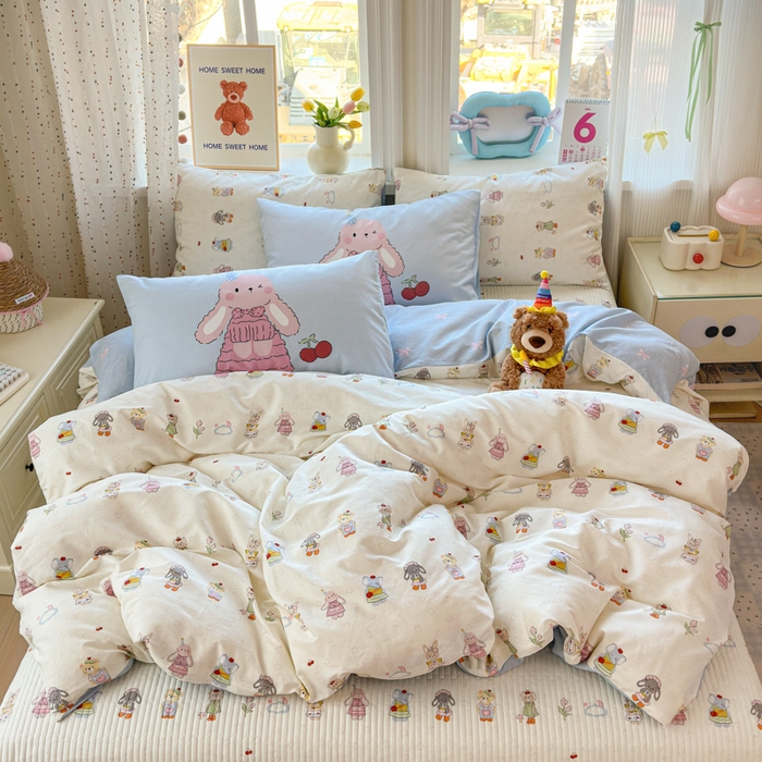 91家纺网 家纺一手货源 找家纺 Sweet dreams甜梦 2026新款小清新卡通全棉纯棉印花床盖四件套 小动物