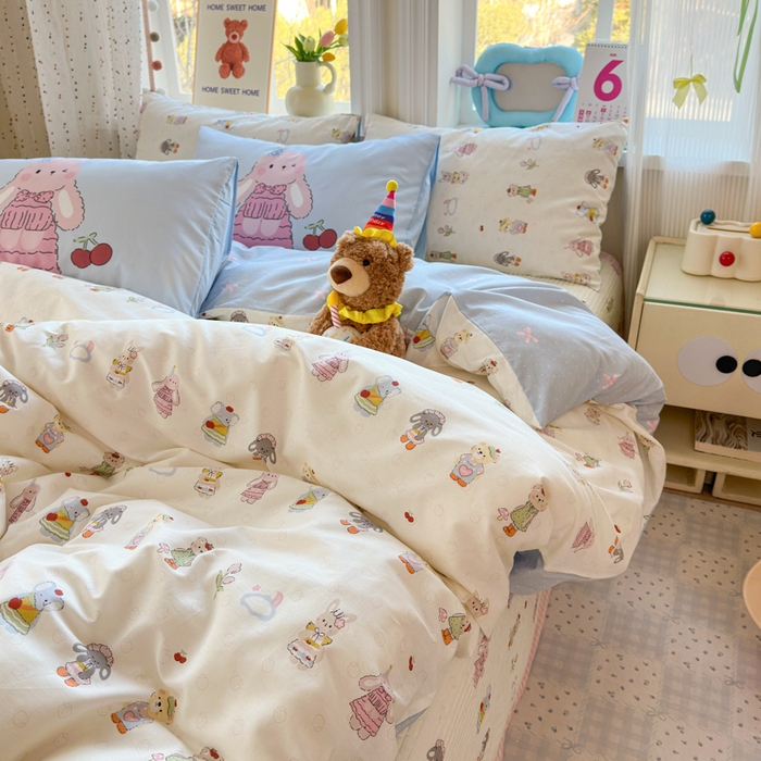 91家纺网 家纺一手货源 找家纺 Sweet dreams甜梦 2026新款小清新卡通全棉纯棉印花床盖四件套 小动物