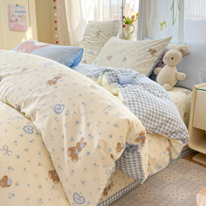 Sweet dreams甜梦 2026新款小清新卡通全棉纯棉印花床盖四件套 蝴蝶结兔兔