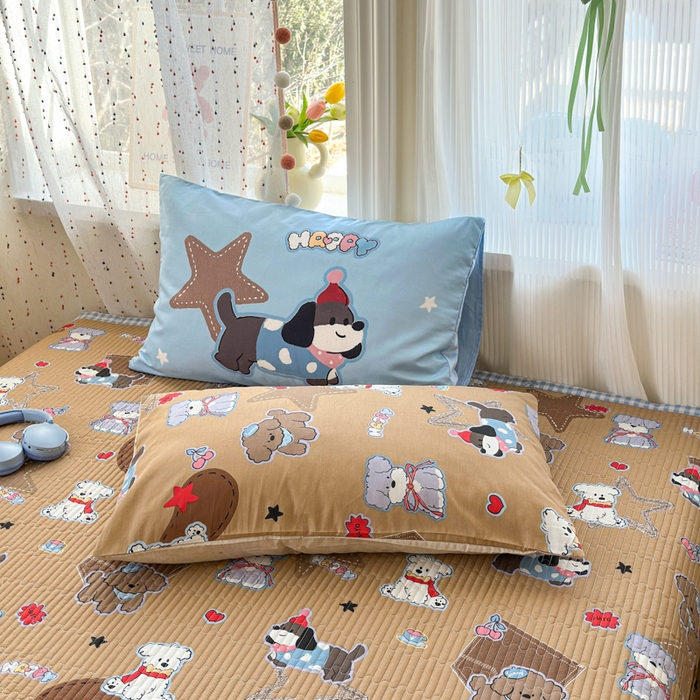91家纺网 家纺一手货源 找家纺 Sweet dreams甜梦 2026新款小清新卡通全棉纯棉印花床盖四件套 星星小狗
