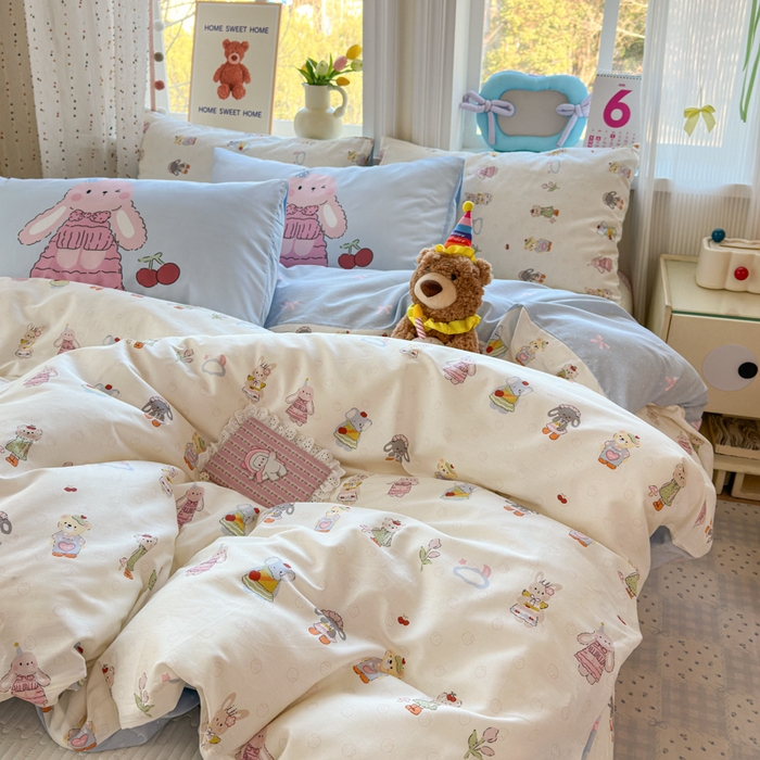 91家纺网 家纺一手货源 找家纺 Sweet dreams甜梦 2026新款小清新卡通全棉纯棉印花床盖四件套 小动物